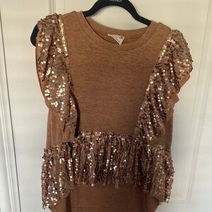 Waverly Brown Sequin Kids Top